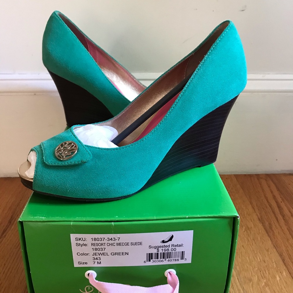 NIB Lilly Pulitzer Resort Chic Wedge Jewel Green 7